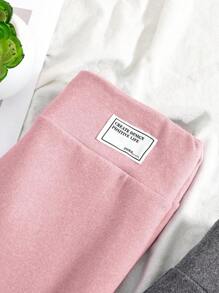 SHEIN Conjunto de dos piezas para niña preadolescente con malla térmica ajustada y decoración de parche en la cintura - Rosa Pálido - Ver 5