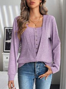 SHEIN LUNE Square Neck Button Front Tee