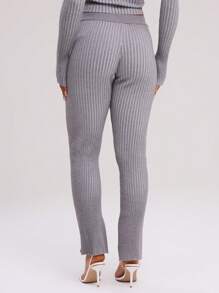 MUSERA Ribbed Flare Knit Trousers  Summer Vacation - Dark Grey - View 4