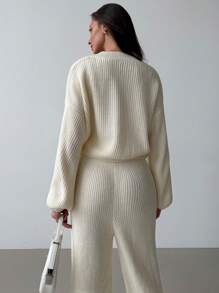 Aloruh Completo di tuta da casa composto da cardigan caldo e pantaloni, adatto per autunno/inverno, versatile per uso interno ed esterno. - Bianco - Visualizzare 2