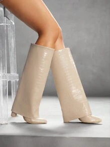 CUCCOO SZL Women's Fashion Apricot Color Pants Boots, Pointed Toe High Shaft Chunky Heel Over-The-Knee Boots, Sexy & Chic Riding Boots For And Vibe And Spring Shoes Spring Break Easter