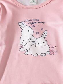 3pcs/Set Newborn & Toddler Girls Cozy & Cute Rabbit Pattern Knitted Long Sleeve Homewear Outfit Set, Autumn/Winter - Multicolor - View 3