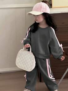 DAZY 2 peças/conjunto de moletom de malha com gola redonda para meninas jovens para o outono