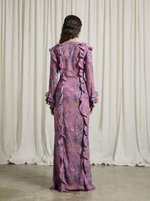 AiiRZ Boho Paisley Print V-Neck Ruffle Detail Long Bell Sleeve Maxi Dress - Multicolor - View 2