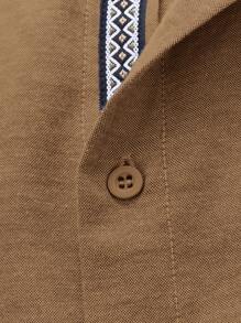 Manfinity VCAY Áo sơ mi nam tay dài cổ đứng dệt trơn màu đơn giản thường ngày phong cách mùa xuân và mùa thu - màu nâu - Xem 4