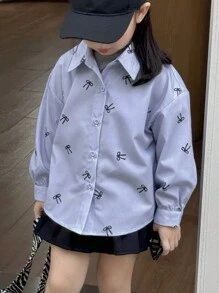 Dazy Kids Young Girl Butterfly Print Long Sleeve Single-Breasted Casual/Business Shirt, Autumn