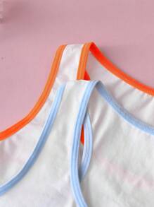 Set de 2 piezas de ropa interior informal y sencilla con bloques de color para niñas - Blanco - Ver 3