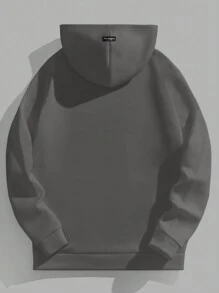 Manfinity VCAY Áo hoodie túi Kangaroo in khẩu hiệu thường ngày cho nam, lót nhiệt, thu/đông - Màu xám đen - Xem 2