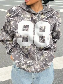 SHEIN EZwear 休闲街头树全印花连帽运动衫套头衫，秋冬 - 彩色 - 查看 5