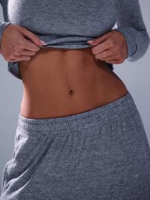 Musera Sport 长袖紧身露脐上衣，适合板式网球、网球、匹克球等运动和健身房穿着 - 灰色 - 查看 5