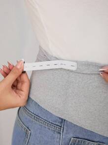 SHEIN Maternity Contrast Color Patchwork High Waist Bow Embroidered Denim Skirt - Light Wash - View 5