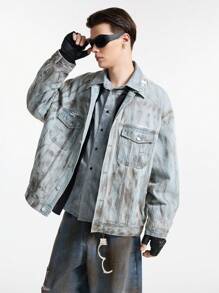 NEON BLANC Men's Street Style Embroidered Denim Long Sleeve Jacket