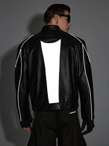 NEON BLANC Chaqueta bomber de manga larga de PU con bordado reflectante, estilo urbano