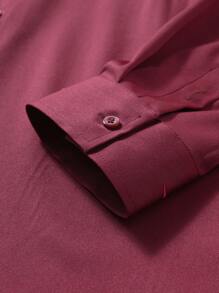 Manfinity Mode Camisa casual de negocios de manga larga, cuello liso y abotonadura frontal