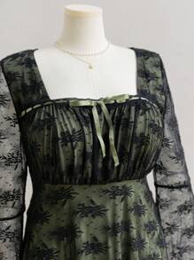 Soleia Đầm midi babydoll tay dài phối ren màu khối cho mùa tựu trường/nghỉ lễ cỡ lớn dành cho nữ, phù hợp cho mùa thu - Nhiều màu - Xem 4