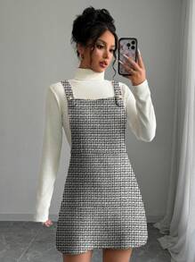 Chiquease Vestido estilo pichi corto minimalista a cuadros con tirantes anchos para mujer, informal