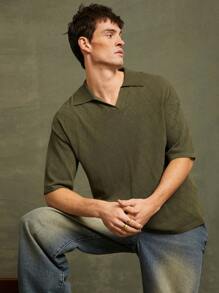 Suéter tipo polo oversize de caída de hombro para hombres