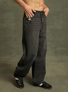 Jeans rectos premium para hombre con 91% algodón denim desgastado - Negro - Ver 2