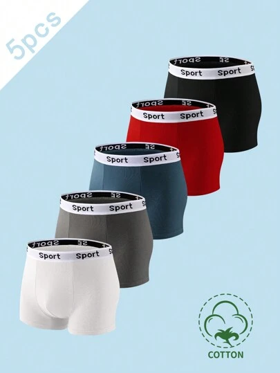 paquete de 5 calzoncillos deportivos con diseño de letras en la cintura para niños adolescentes, aptos para las 4 estaciones