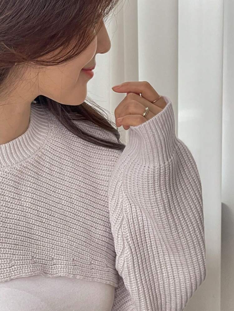 Women Solid Color Round Neck Long Sleeve Casual Cropped Pullover Sweater,Fall Clothes