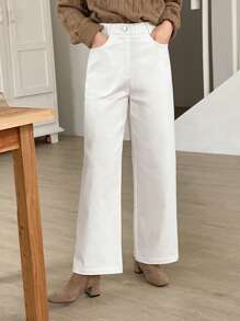 DAZY Women's Solid Color Straight Leg Pants With Pockets
