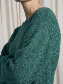 AiiRZ Festive Holiday Sparkle Tinsel Knit Sweater Balloon Sleeve Winter Party Wool Blend Metallic Shimmer Jumper Classic Cozy