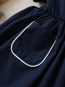 Souflis Souflis 嬰兒女寶寶方領對比綁定釦點休閒連衣裙配帽