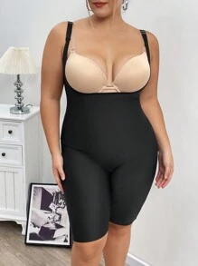 SHEIN CURVE+ Curve Plus Crotchless Shapewear Unitard Romper - Black - View 7