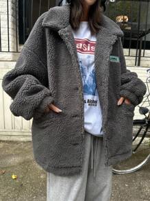 DAZY Manteau ample en molleton avec lettres appliquées, style décontracté streetwear pour femmes. Vêtements d'automne/hiver, veste pour femmes, vêtements d'automne pour femmes - Gris foncé - Voir 8