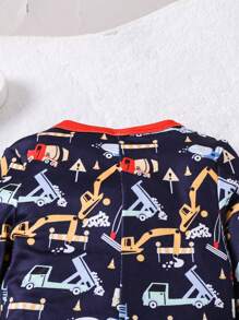 Gemütlicher Kinder-Rundhalsausschnitt-Strick-Farbblock-Auto-Grafik-Muster Langarm Jumpsuit-Schlafanzug mit engem Sitz, für Herbst/Winter