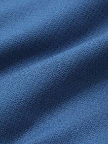 DAZY 1 件女士纯色长袖简约休闲长款淑女风收腰连衣裙，秋季服装 - 藍色 - 查看 3