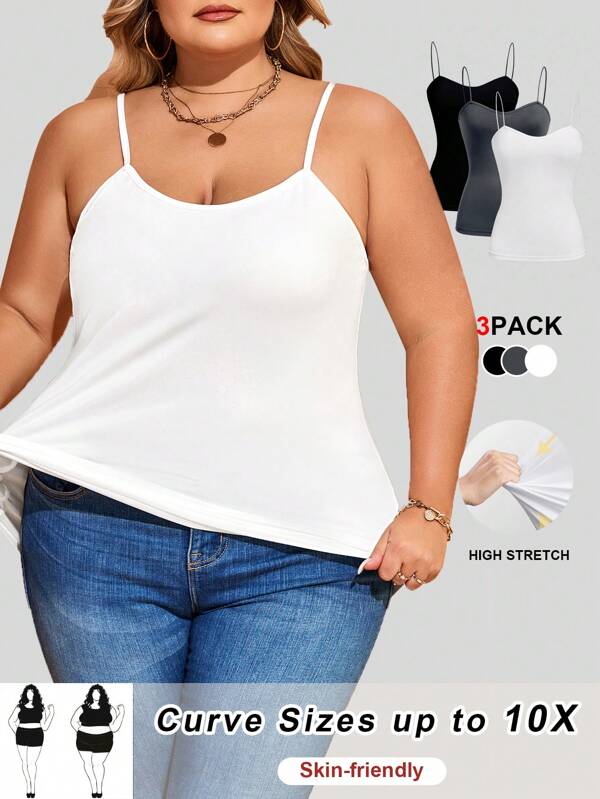 SHEIN CURVE+ Camiseta sin mangas ajustada casual de talla grande de un solo color, para el verano