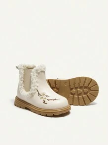 Cozy Pixies 时尚百搭可爱女孩设计刺绣防滑保暖内衬婴儿短靴，秋冬鞋