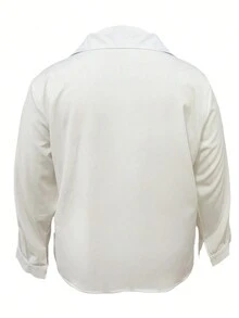 Women's Spring&Summer Plus Pocket Lapel Solid Shirt Blouse Tops - White - View 2