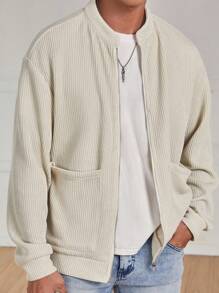 Manfinity Hypemode Men's Casual Textured Knit Jacket For Outdoor, Autumn - Apricot - View 5