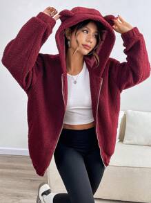 INAWLY Women Solid Color Thermal Lined Hoodie For Autumn And Winter Pullover Fall - Chocolate Brown - View 4