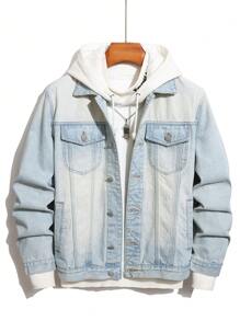 Manfinity Homme Men's Casual Simple Washed Denim Jacket For Autumn
