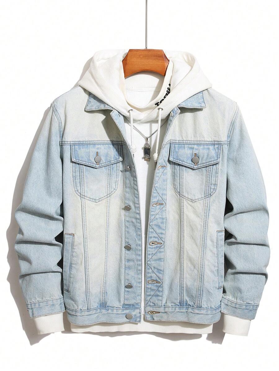 Manfinity Homme Men's Casual Simple Washed Denim Jacket For Autumn