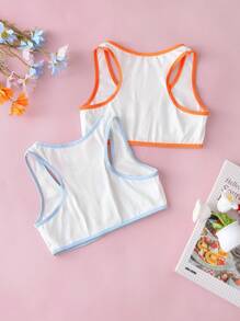 Set de 2 piezas de ropa interior informal y sencilla con bloques de color para niñas - Blanco - Ver 2