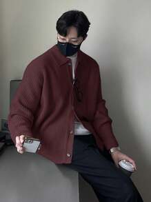 DAZY Burgundy Button-Front Casual Cardigan For Men, Suitable For Everyday Wear, Autumn Jacket - Burgundy - View 3
