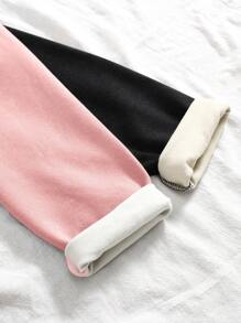 SHEIN 女童两件套紧身羊毛保暖打底裤，腰部有贴片装饰 - 黑色 - 查看 3