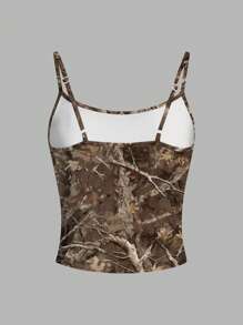 SHEIN EZwear Áo hai dây in hình lá phong và cành cây phong cách Grunge cổ điển gợi cảm dành cho nữ, phù hợp cho mùa thu - Nhiều màu - Xem 2