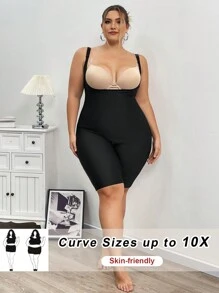 SHEIN CURVE+ Curve Plus Crotchless Shapewear Unitard Romper - Black - View 3
