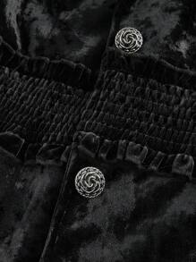 ROMWE Hippie Blazer elegante de terciopelo con cuello en pico y mangas de campana para mujer