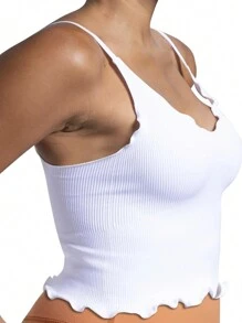 Easithlete Plus Size Seamless Ruffled Black & White Sports Camisole