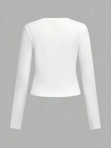 SHEIN 2pcs/Set Teenage Girls Casual Graphic Long Sleeve Crop Top & Wide Leg Pants Outfit - Black and White - View 5