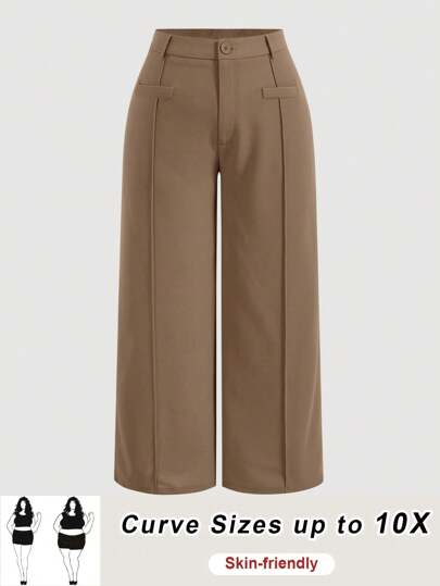 SHEIN CURVE+ Plus Size Solid Color Simple Daily Casual Pants