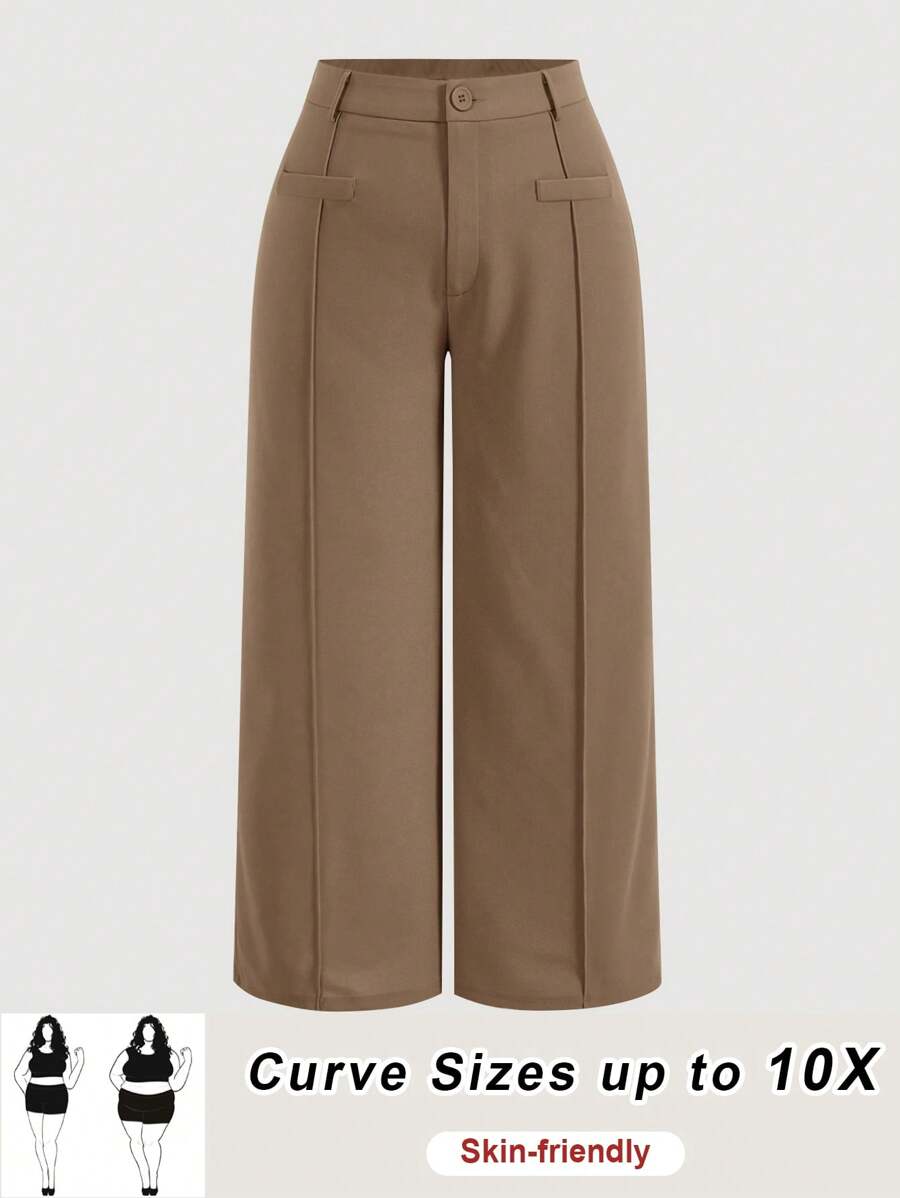SHEIN CURVE+ Plus Size Solid Color Simple Daily Casual Pants