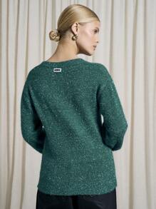 AiiRZ Festive Holiday Sparkle Tinsel Knit Sweater Balloon Sleeve Winter Party Wool Blend Metallic Shimmer Jumper Classic Cozy