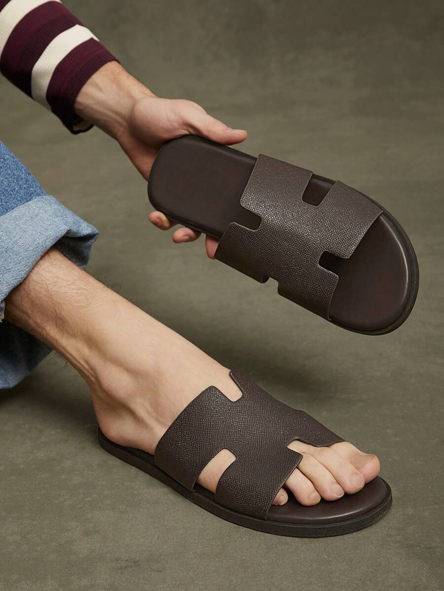 SHUZIA Men's Textured Coffee Slide Sandals-High-End Feeling, Anti-Slip, Comfortable, Summer Shoes Spring Shoes Spring Break Easter Mother's Day Present - Coffee Brown - View 1